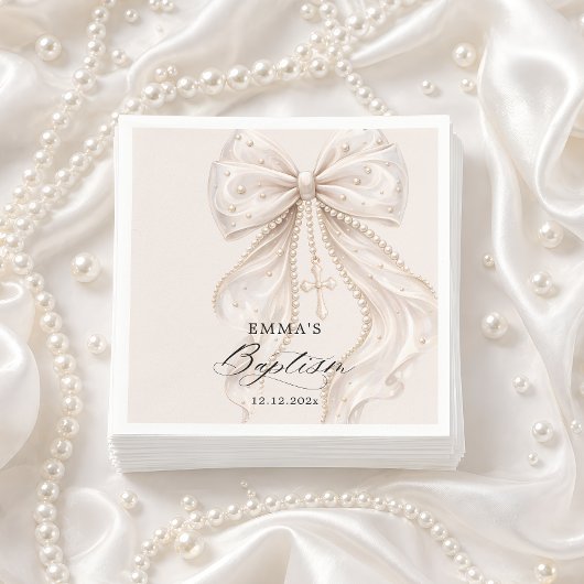 Serviette En Papier Nœud de baptême Coquette avec Perle