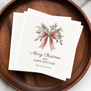 Serviette En Papier Nœud de ruban rouge aquarelle Simple Holly Fêtes