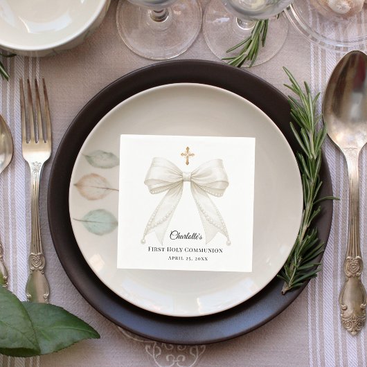 Serviette En Papier Nœud en perles d'ivoire Première Sainte Communion