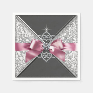 Serviette En Papier Nœud papillon diamant rose et noir