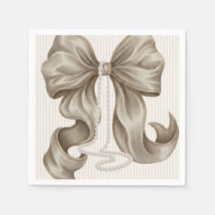 Serviette En Papier Nœud rayé ivoire et collier de perles