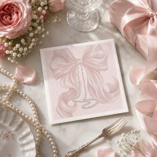 Serviette En Papier Nœud rayé rose et collier de perles