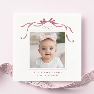 Serviette En Papier Nœud Rose Blush Profond pour Photo de 1er Annivers