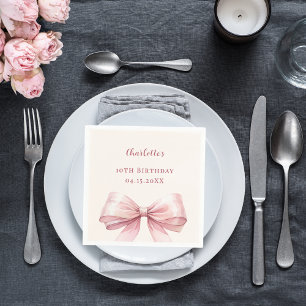 Serviette En Papier Nœud rose ivoire élégant déjeuner d'anniversaire