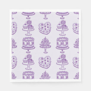 Serviette En Papier Nœud Violet Rétro Cœur Coquette Gâteau Saint-Valen