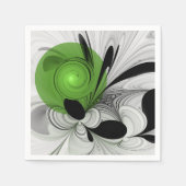 Serviette En Papier Noir Abstrait et blanc avec art fractal vert (Devant)