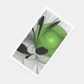 Serviette En Papier Noir Abstrait et blanc avec art fractal vert (Coin)