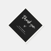 Serviette En Papier Noir avec script Décontracté et coeur | Merci (Coin)