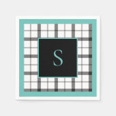 Serviette En Papier Noir, Blanc, À carreaux, Vert Élégant, Chic, Moder (Devant)