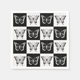 Serviette En Papier Noir blanc À damiers conception papillon