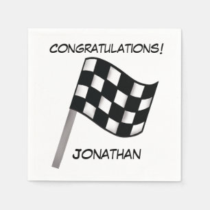 Serviette En Papier Noir Blanc À damiers Drapeau Félicitations Nom