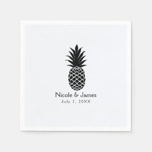 Serviette En Papier Noir & Blanc Aiguille Tropicale Élégant Chic