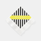 Serviette En Papier Noir blanc bande jaune Nom Monogramme (Coin)