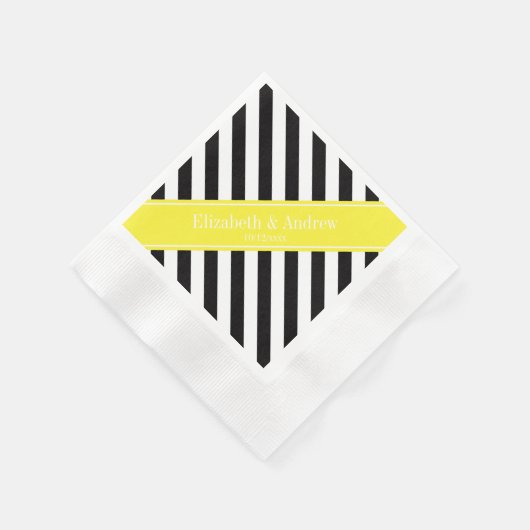 Serviette En Papier Noir blanc bande jaune Nom Monogramme (Coin)