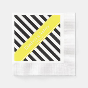 Serviette En Papier Noir blanc bande jaune Nom Monogramme