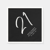 Serviette En Papier Noir & Blanc | Brosse Script 21e fête d'anniversai (Devant)