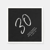 Serviette En Papier Noir & Blanc | Brosse Script 30e fête d'anniversai (Devant)