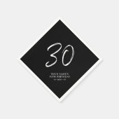 Serviette En Papier Noir & Blanc | Brosse Script 30e fête d'anniversai (Coin)