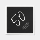 Serviette En Papier Noir & Blanc | Brosse Script 50e fête d'anniversai (Devant)