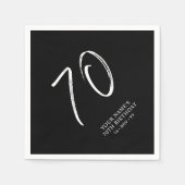 Serviette En Papier Noir & Blanc | Brosse Script 70e fête d'anniversai (Devant)