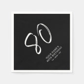 Serviette En Papier Noir & Blanc | Brosse Script 80e fête d'anniversai (Devant)