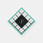 Serviette En Papier Noir, Blanc, Carreaux, Vert Élégant, Chic, Moderne (Coin)