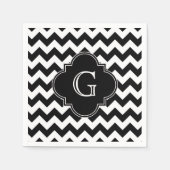 Serviette En Papier Noir blanc Chevron noir Quatrefoil Monogramme (Devant)