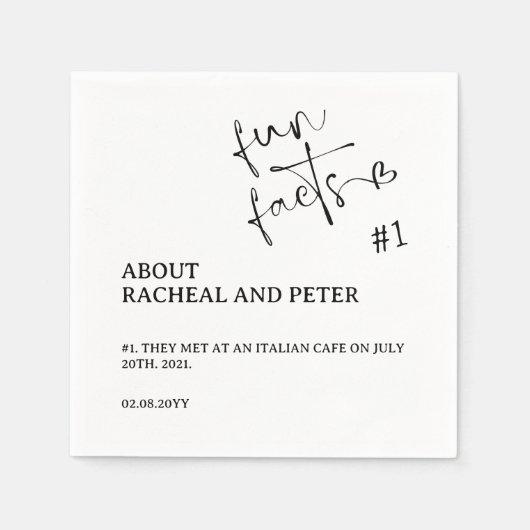 Serviette En Papier Noir Blanc Chic Moderne Fun Faits Coeur Script (Devant)