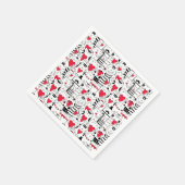 Serviette En Papier Noir Blanc Cute Chat Coeur Rouge (Coin)