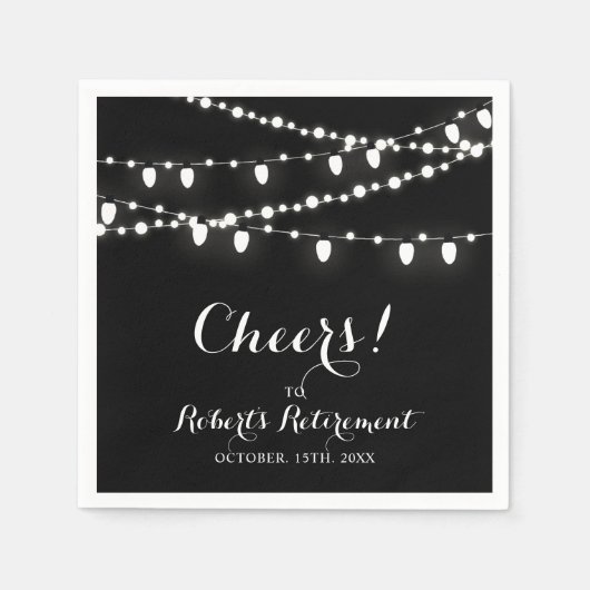 Serviette En Papier Noir & Blanc | Élégant Parti de retraite classique (Devant)