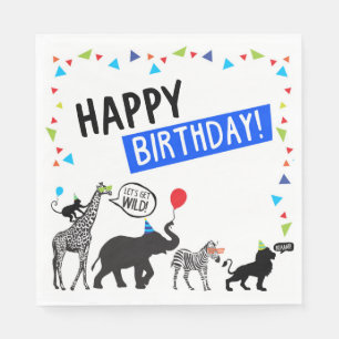 Serviette En Papier Noir Blanc Fête Animaux Anniversaire Déjeuner