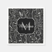 Serviette En Papier Noir blanc gris damas tourbillons abstraits Monogr (Devant)