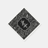 Serviette En Papier Noir blanc gris damas tourbillons abstraits Monogr (Coin)