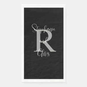 Serviette En Papier Noir Blanc Gris Nom Monogramme Papier Serviette d'