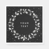 Serviette En Papier Noir + Blanc Imprimé main Holly Wreath Noël (Devant)