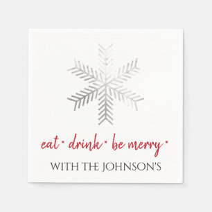 Serviette En Papier Noir Blanc Manger Boire Merry Rouge SilverFlocon d