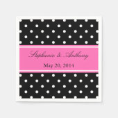 Serviette En Papier Noir blanc, Mariage de point rose chaud (Devant)