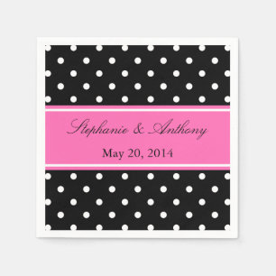 Serviette En Papier Noir blanc, Mariage de point rose chaud
