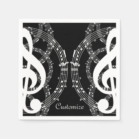 Serviette En Papier Noir & Blanc Miroir Image Musique Naples (Devant)