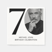 Serviette En Papier Noir & Blanc moderne 70e photo Anniversaire (Devant)