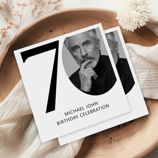 Serviette En Papier Noir & Blanc moderne 70e photo Anniversaire