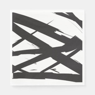Serviette En Papier Noir & Blanc Moderne Ligne d'Art Abstrait Décorati