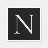 Serviette En Papier Noir Blanc Monogramme Initiales Nom Customisé (Devant)