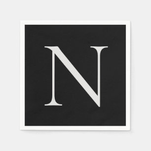 Serviette En Papier Noir Blanc Monogramme Initiales Nom Customisé