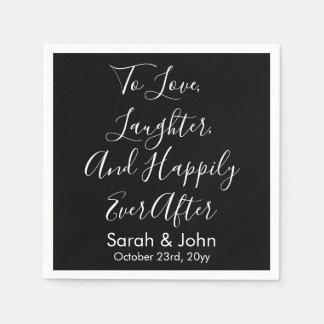 Serviette En Papier Noir Blanc Personnalisé Script Mariage Réception