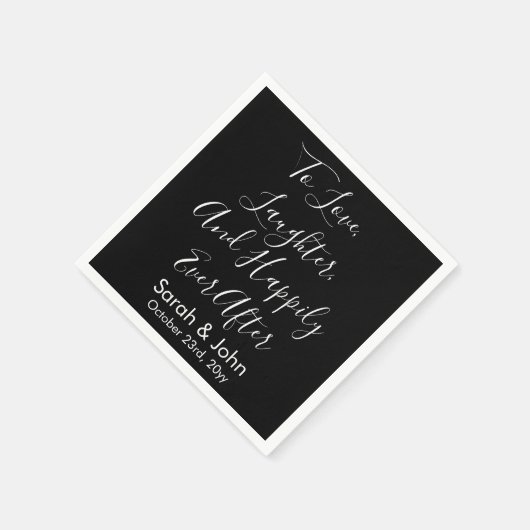 Serviette En Papier Noir Blanc Personnalisé Script Mariage Réception (Coin)