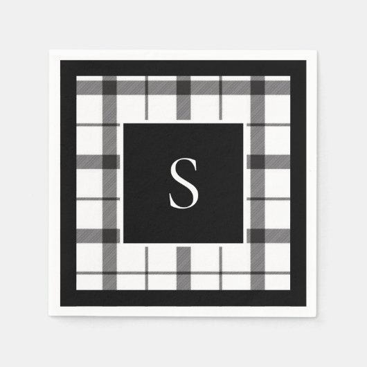 Serviette En Papier Noir, Blanc, Plaid, Classique, Chic, Moderne (Devant)