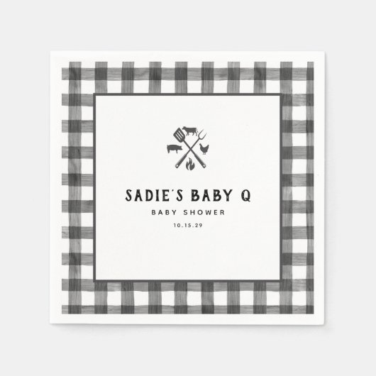 Serviette En Papier Noir blanc Plaid En vichy bébé Baby shower Q (Devant)