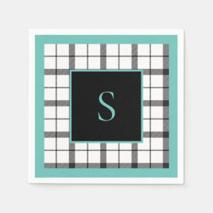 Serviette En Papier Noir, Blanc, Plaid, Vert Classé, Chic, Moderne