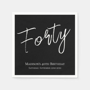 Serviette En Papier Noir & Blanc Quarante Minimal 40e Fête d'Anniversa
